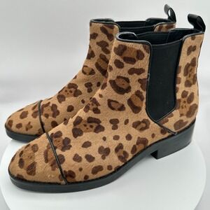 Cole Haan Mara Chelsea Ankle Boots 10B Brown Leopard Print Calf Hair Leather